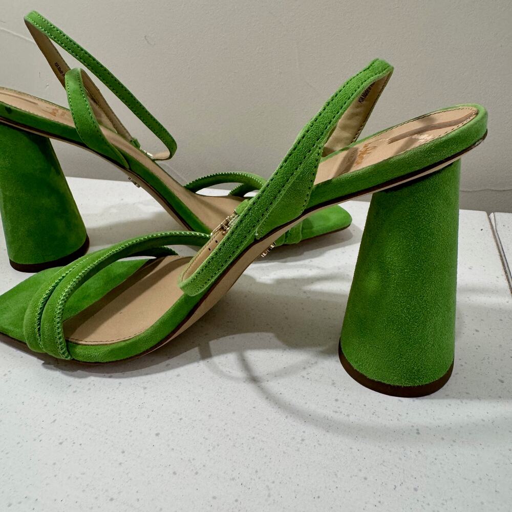 Sam Edelman Kia Block Heel Sandal 8.5 Apple Green Suede Square Toe Ankle Strap - Picture 11 of 16